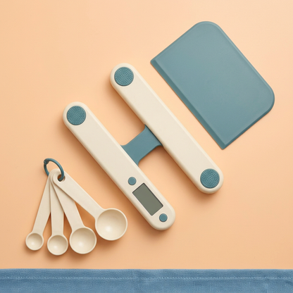 Overhead concept layout of open twin-rail scale, four connected spoons and rectangular scraper