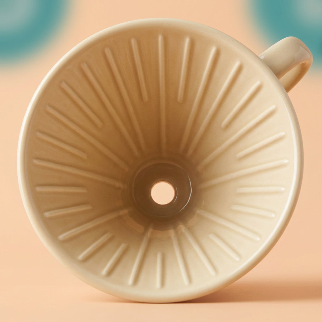Concept detail showing ivory dripper interior ribs and single center outlet